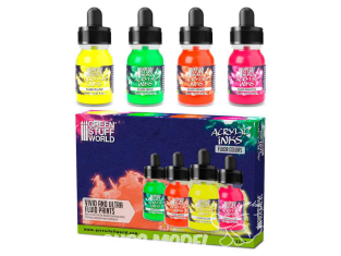 Green Stuff 13347 Set d'encres acryliques Fluor 4 pots