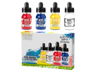 Green Stuff 13348 Set d'encres acryliques Transparentes de base 4 pots