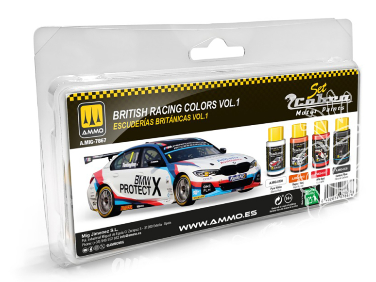 MIG peinture Cobra Motor 7867 Set peintures British Racing Vol.1 4 x 30ml