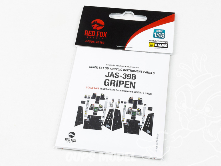 Red Fox Studio Tableaux de bord 3D avion RFQS-48188 JAS-39B Gripen Kitty Hawk 1/48