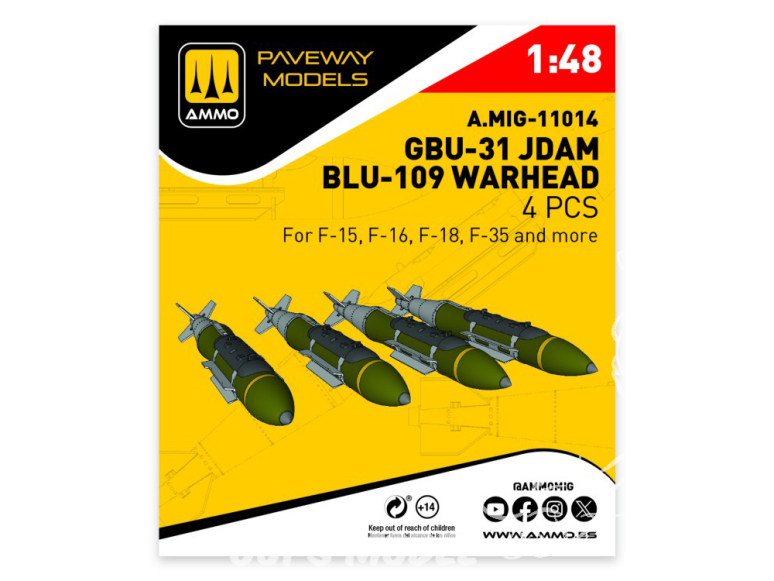 Ammo Mig Paveway Models A.MIG-11014 GBU-31 JDAM BLU-109 WARHEAD x4 1/48