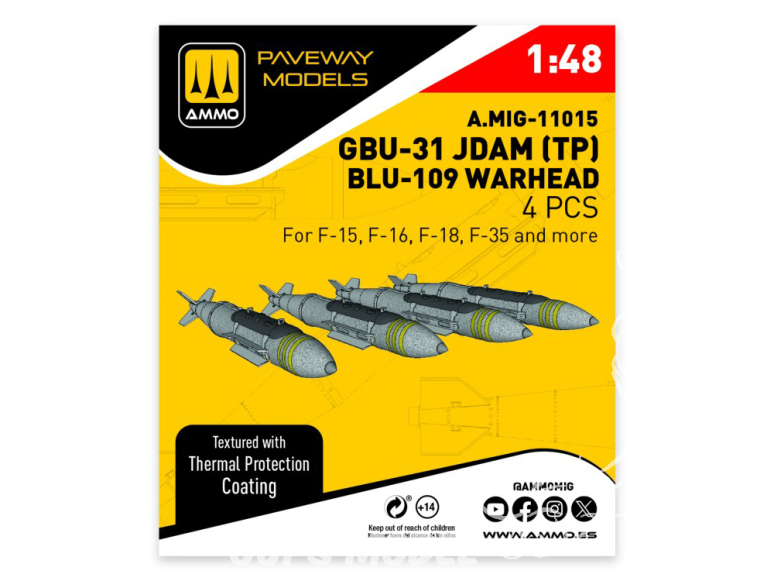 Ammo Mig Paveway Models A.MIG-11015 GBU-31 JDAM (TP) BLU-109 WARHEAD x4 1/48