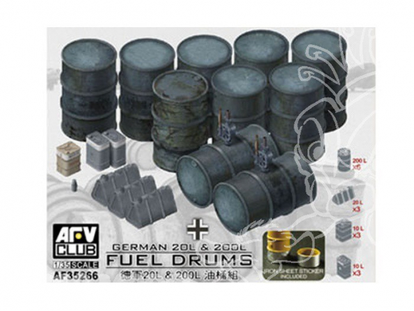 afv club maquette militaire 35266 FUTS D’ESSENCE DE 20L & 200L ALLEMANDS 2E GM 1/35