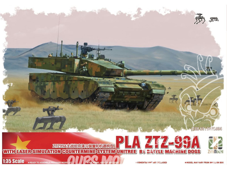 ZimiModel maquette militaire TC35004 Char ZTZ-99A système contre-mines à simulation laser mitrailleuses B1 1/35