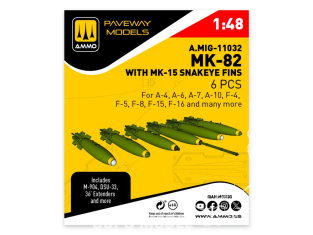 Ammo Mig Paveway Models A.MIG-11032 MK-82 avec MK-15 Snakeye fins x6 1/48