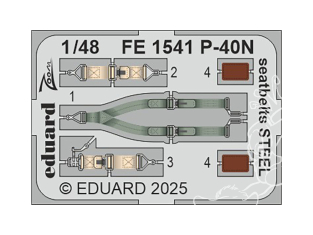 EDUARD photodecoupe avion FE1541 Harnais métal P-40N Eduard 1/48