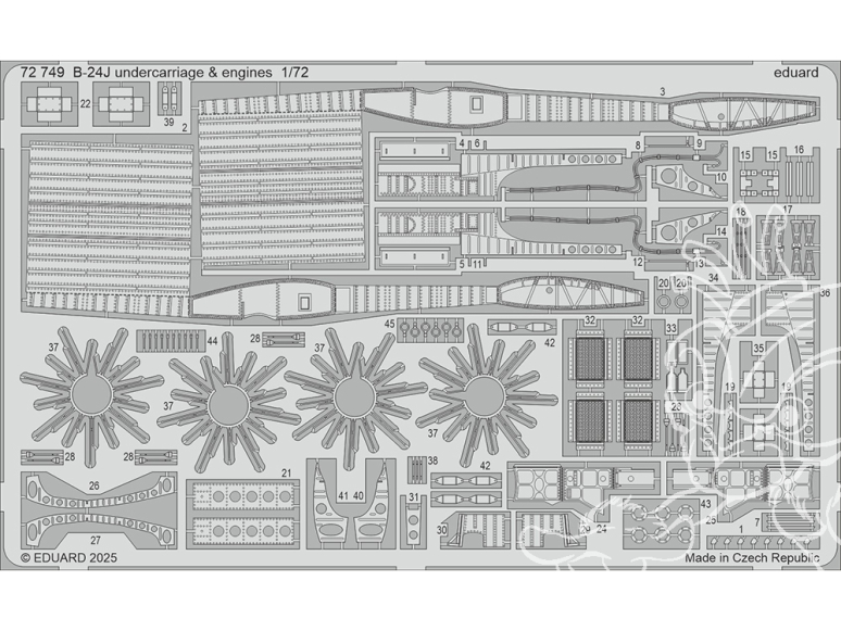 Eduard photodecoupe avion 72749 Undercarriage & moteurs B-24J Hasegawa 1/72