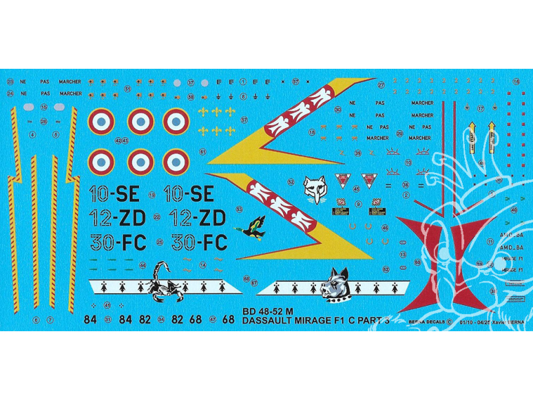 Decalques Berna decals BD48-52 DASSAULT MIRAGE F1 C Partie 3 1/48
