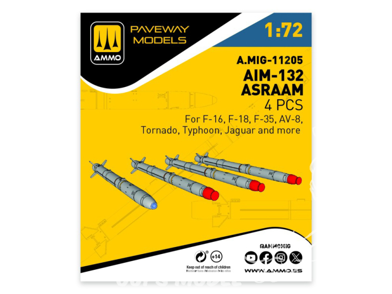 Ammo Mig Paveway Models A.MIG-11205 AIM-132 ASRAAM x4 1/72