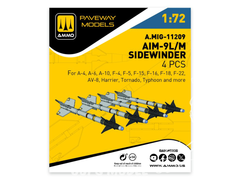 Ammo Mig Paveway Models A.MIG-11209 AIM-9L/M SIDEWINDER x4 1/72