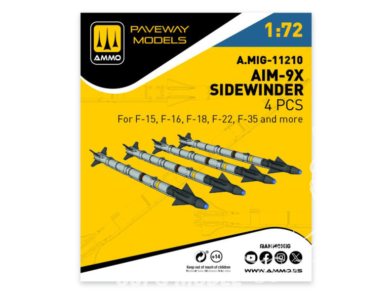 Ammo Mig Paveway Models A.MIG-11210 AIM-9X SIDEWINDER x4 1/72