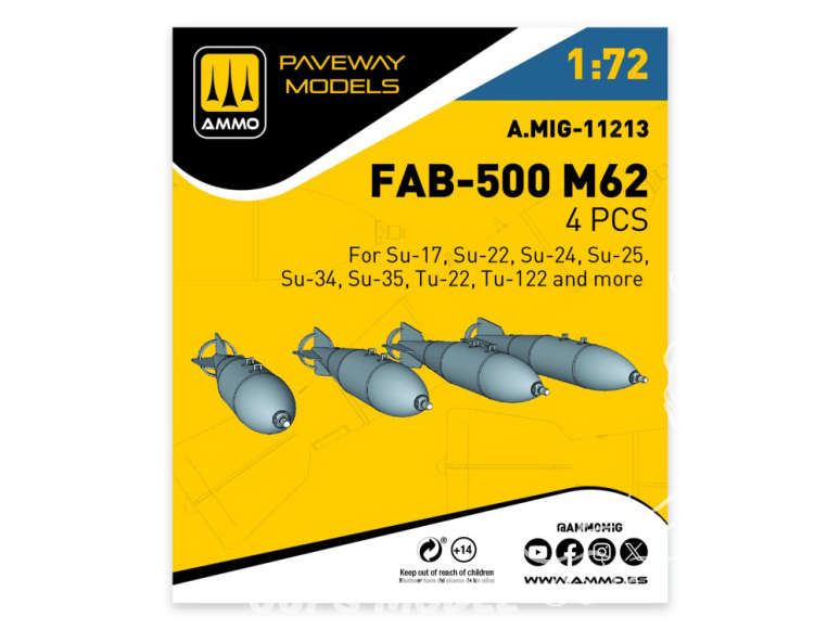 Ammo Mig Paveway Models A.MIG-11213 FAB-500 M62 x4 1/72