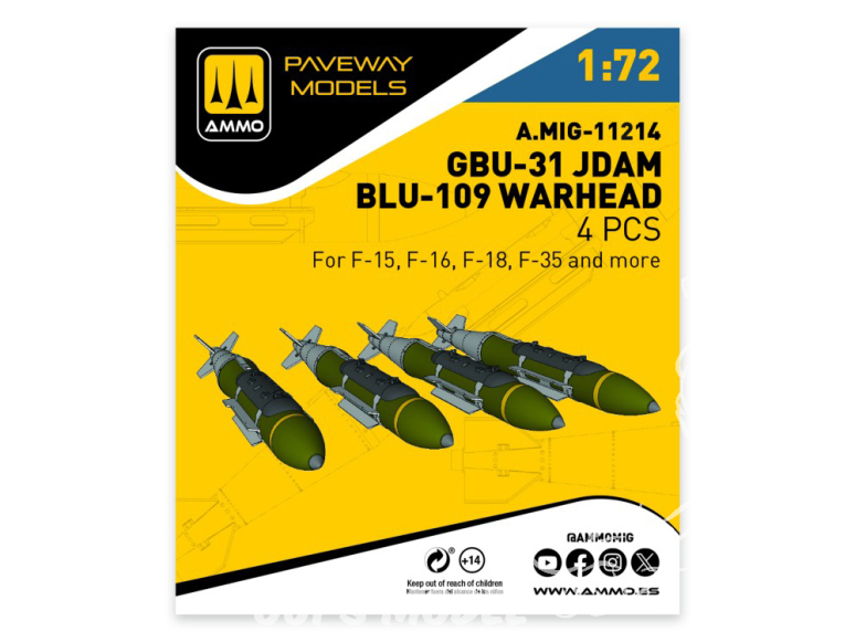 Ammo Mig Paveway Models A.MIG-11214 GBU-31 JDAM BLU-109 WARHEAD x4 1/72