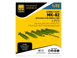 Ammo Mig Paveway Models A.MIG-11231 MK-82 avec MAU-93/B Conical fins x6 1/72