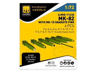 Ammo Mig Paveway Models A.MIG-11232 MK-82 avec MK-15 Snakeye fins x6 1/72