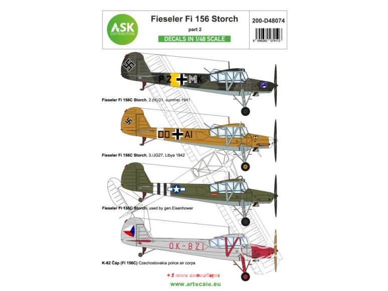 ASK Art Scale Kit Décalcomanies D48074 Fieseler Fi 156 Storch Partie 2 1/48