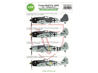 ASK Art Scale Kit Décalcomanies D48075 Focke Wulf Fw 190A Partie 1 - Jagdgruppe JG 3 Butchebirds / Fw 190A-8 Rammjäger 1/48