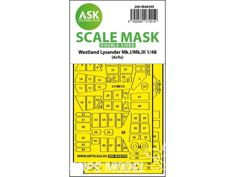 ASK Art Scale Kit Mask M48299 Westland Lysander Mk.I / Mk.III Airfix Recto Verso 1/48