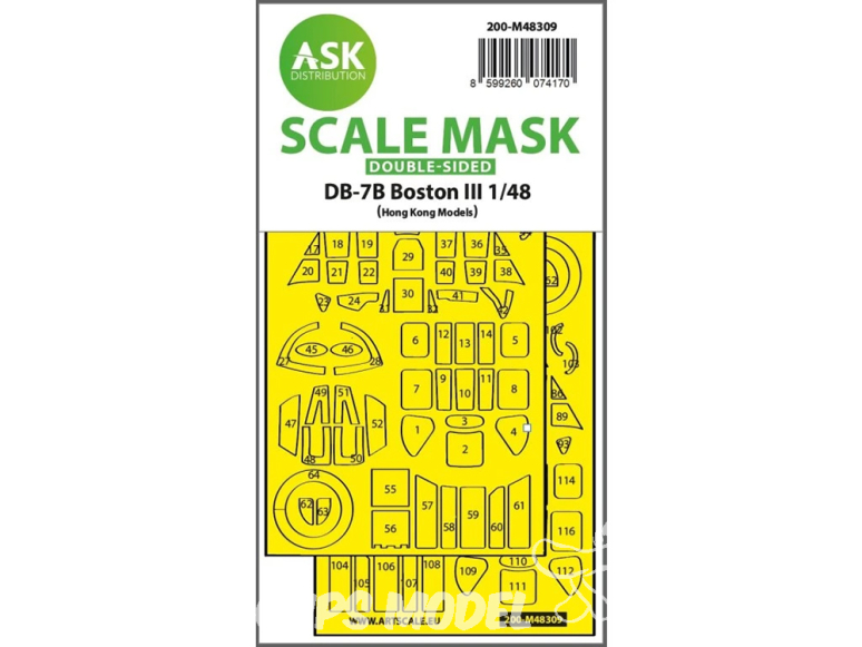ASK Art Scale Kit Mask M48309 DB-7B Boston III HK Models Recto Verso 1/48