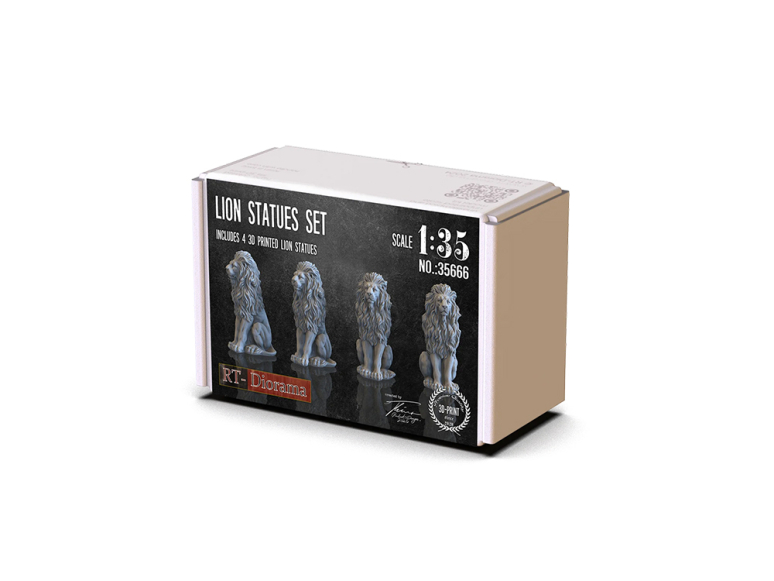 RT-Diorama 35666 Ensemble de 4 statues de lion 1/35