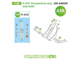 ASK Art Scale Kit Décalcomanies 3D S48005 Harnais 3D P-47D Thunderbolt Early 1/48