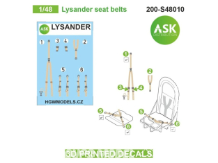 ASK Art Scale Kit Décalcomanies 3D S48010 Harnais 3D Lysander 1/48