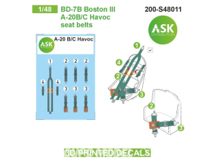 ASK Art Scale Kit Décalcomanies 3D S48011 Harnais 3D DB-7B Boston III - A-20B/C Havoc 1/48