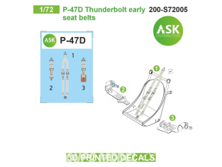 ASK Art Scale Kit Décalcomanies 3D S72005 Harnais 3D P-47D Thunderbolt Early 1/72