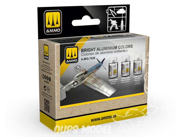 MIG peinture A-Stand 7538 Set couleurs Aluminium brillant 3 x 30ml