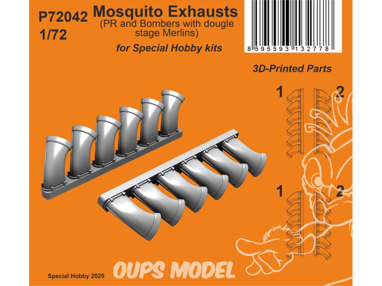 Special Hobby 3D Print avion P72042 Échappements Mosquito PR et Bombardiers avec Merlins à double étage 1/72