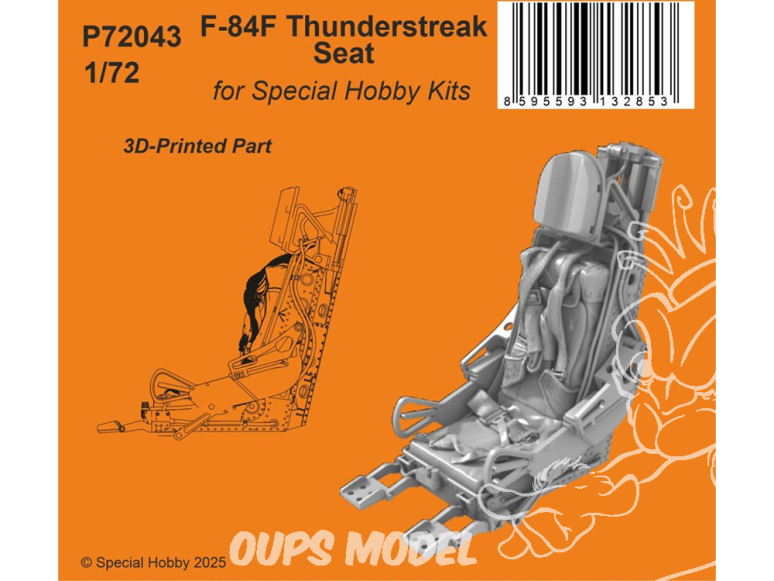 Special Hobby 3D Print avion P72043 Siège F-84F Thunderstreak pour kits Special Hobby 1/72