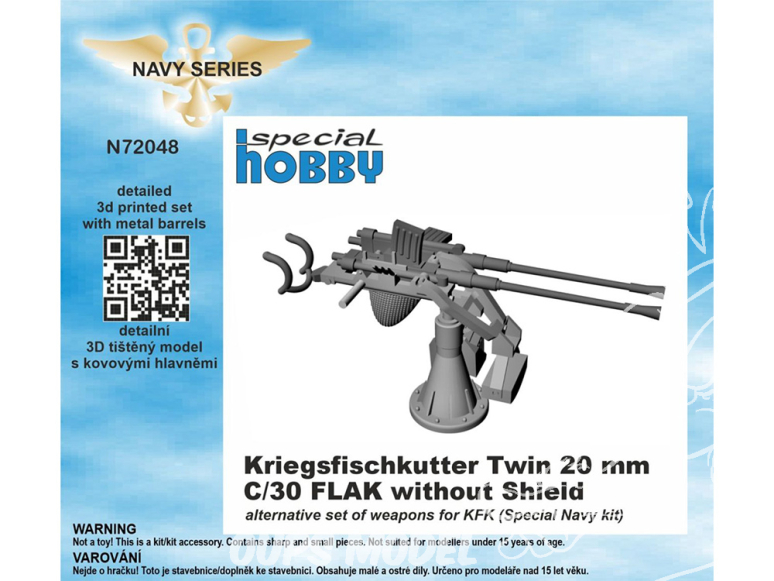 Special navy N72048 Kriegsfischkutter Twin 20 mm C/30 FLAK sans bouclier 1/72