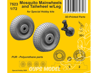 CMK kit resine 7523 Roues principales et roue arrière du Mosquito avec jambe Special Hobby 1/72