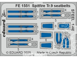 EDUARD photodecoupe avion FE1551 Harnais métal Spitfire Tr.9 Airfix 1/48