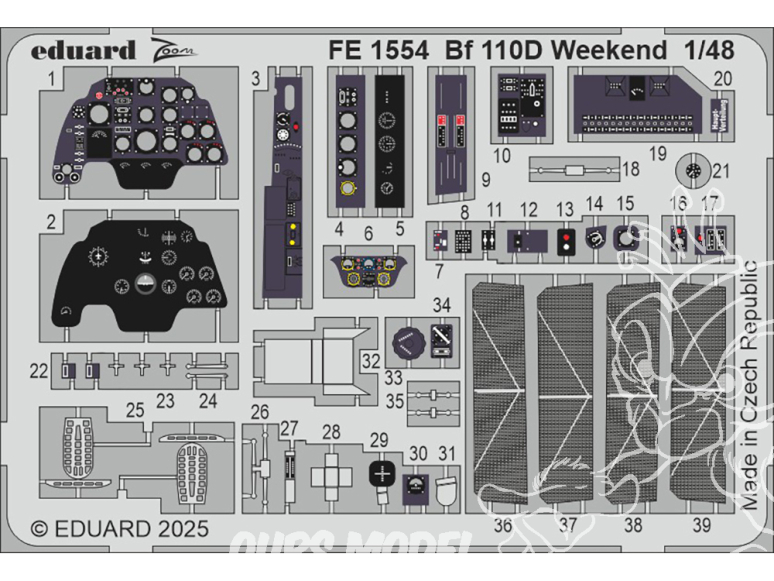 EDUARD photodecoupe avion FE1554 Zoom amélioration Messerschmitt Bf 110D Eduard 1/48