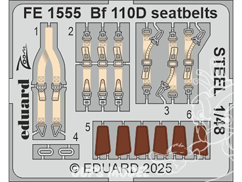 EDUARD photodecoupe avion FE1555 Harnais métal Messerschmitt Bf 110D Eduard 1/48