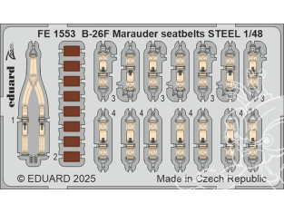 EDUARD photodecoupe avion FE1553 Harnais métal B-26F Marauder Icm 1/48