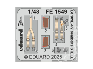 EDUARD photodecoupe avion FE1549 Harnais métal Messerschmitt Bf 109E-4/7 Tamiya 1/48