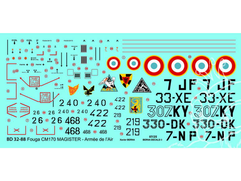 DECALQUES BERNA DECALS BD32-88 Fouga Magister CM170 1/32