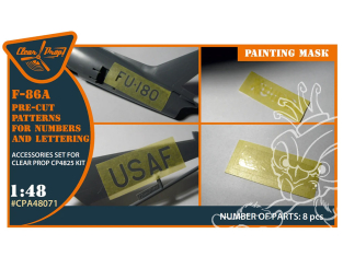 Clear Prop kit d'amelioration avion CPA48071 Masque F-86A peinture chiffres et lettres papier kabuki jaune kit CP4825 1/48