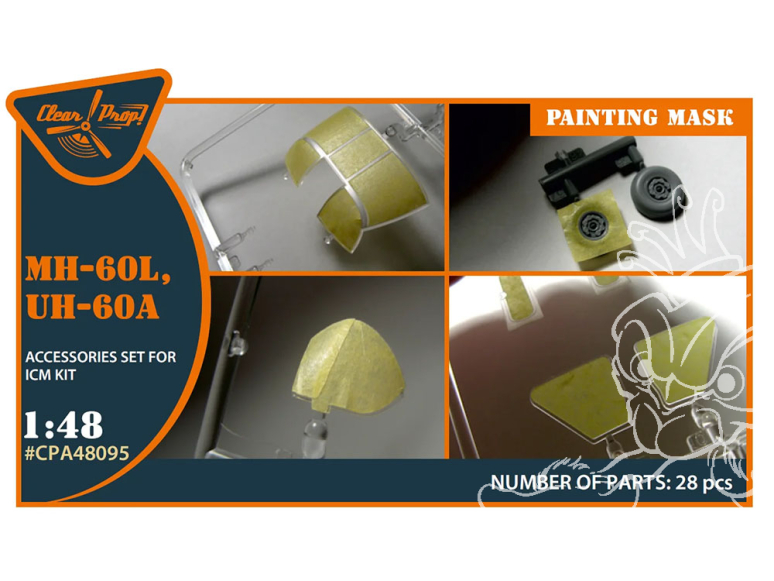 Clear Prop masques peinture CPA48095 UH-60A, MH-60L papier kabuki jaune kit ICM 1/48