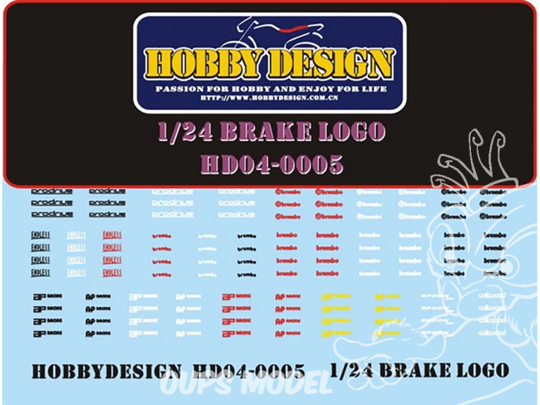 Hobby Design accessoire voiture HD04-0005 Décalcomanies Logos freins 1/24