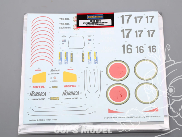 Hobby Design accessoire moto HD04-0086 Décalcomanies Yamaha YZR500 (0W98) Team Lucky-Strike Roberts 1/12