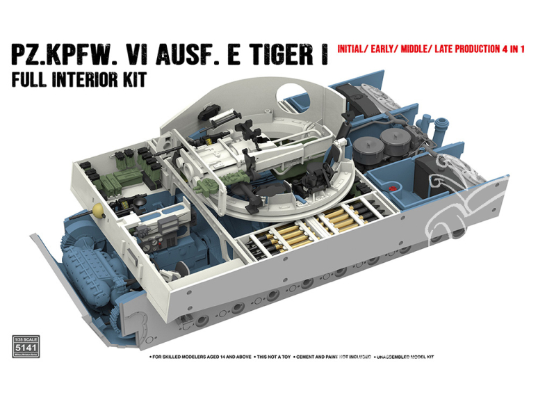 Rye Field Model maquette militaire 5141 Set intérieur Tigre I Pz.Kpfw.VI Ausf.E Initial / Early / Middle / Late Production 1/35