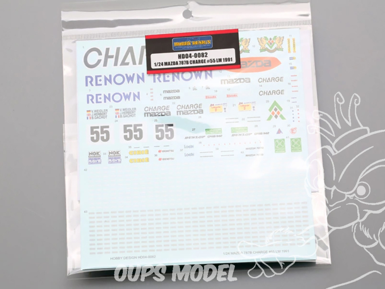 Hobby Design accessoire voiture HD04-0082 Décalcomanies Mazda 787B Charge 55 Le Mans 1991 1/24