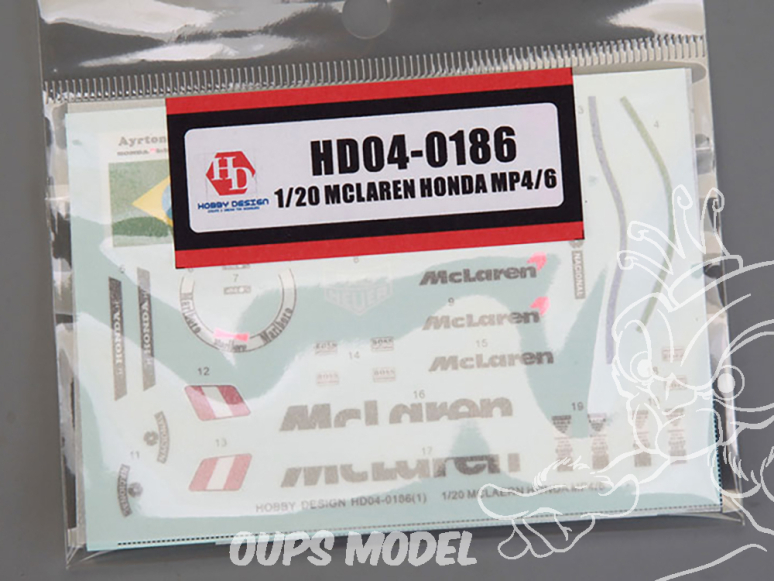 Hobby Design accessoire voiture HD04-0186 Décalcomanies McLaren Honda MP4/6 1/20