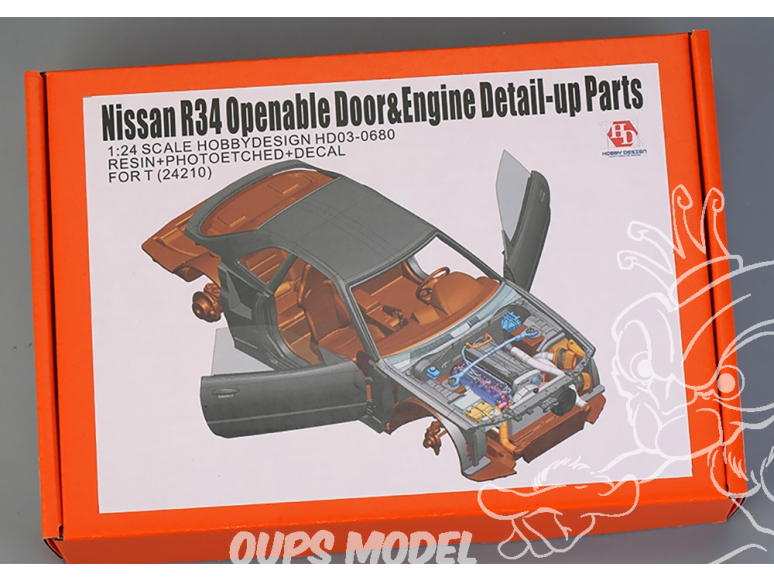 Hobby Design kit d'amélioration voiture HD03-0680 Ouverture portes et moteur détaillé Nissan Skyline R34 Tamiya 1/24