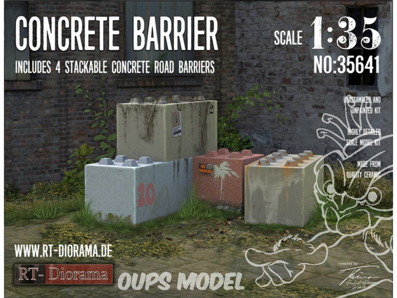 RT-Diorama 35641K Barrières en béton 4 pièces 1/35