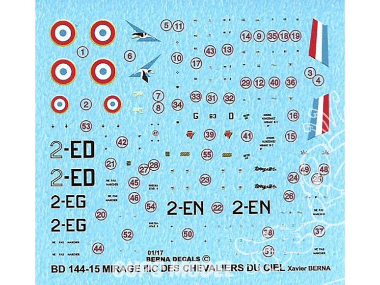 DECALQUES BERNA DECALS BD144-15 Mirage IIIC Les Chevaliers du ciel 1/144 DECALQUES BERNA DECALS BD144-15 Mirage IIIC Les Chevaliers du ciel 1/144