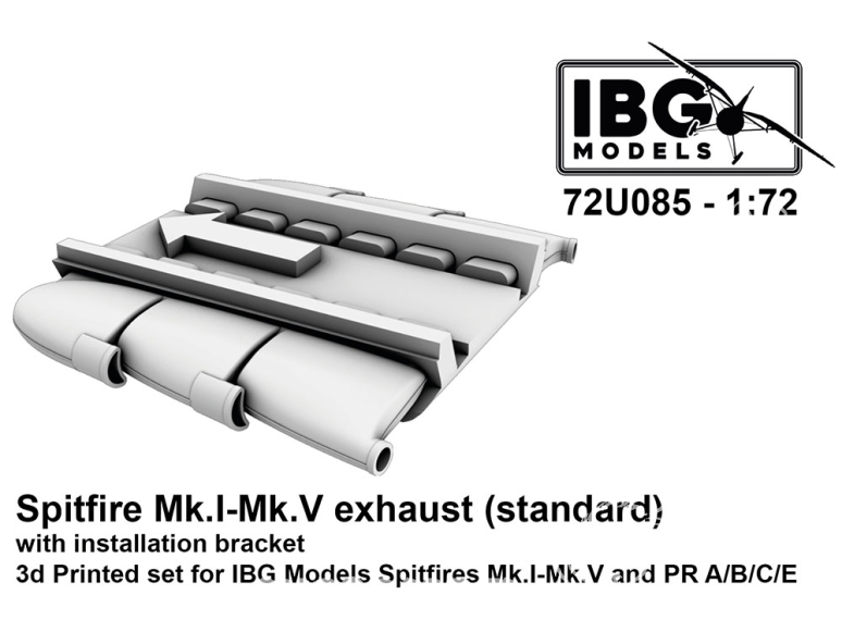 IBG maquette avion 72U085 Échappement standard Spitfire Mk.I-Mk.V avec support d'installation 1/72